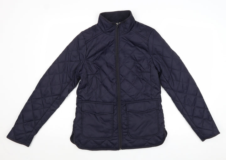 H&M Womens Blue Quilted Jacket Size 8 Zip