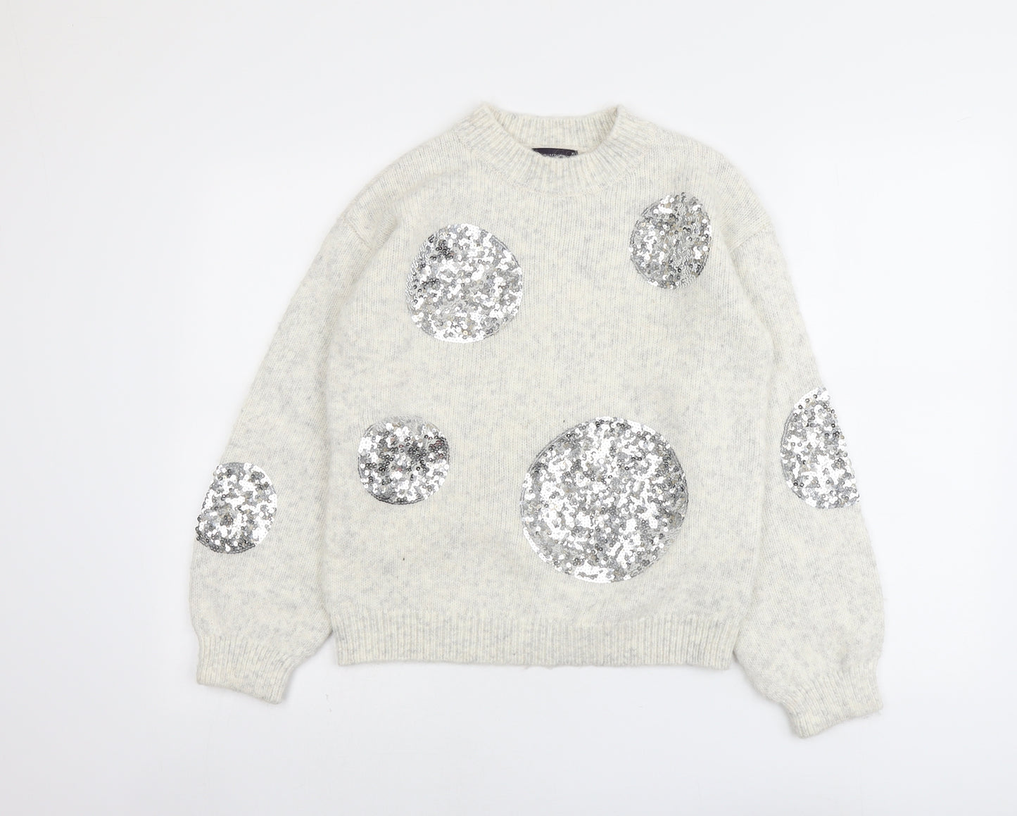 Marks and Spencer Womens Beige Round Neck Geometric Acrylic Pullover Jumper Size XS