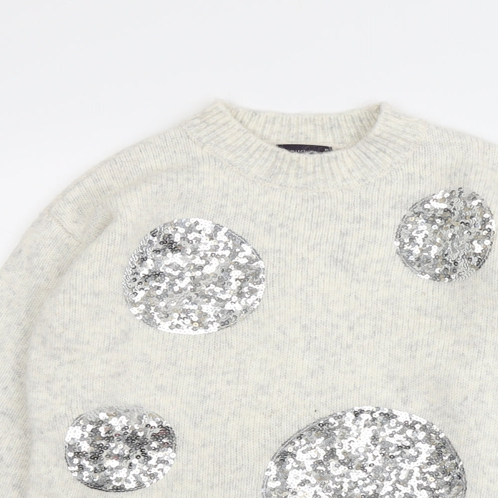 Marks and Spencer Womens Beige Round Neck Geometric Acrylic Pullover Jumper Size XS