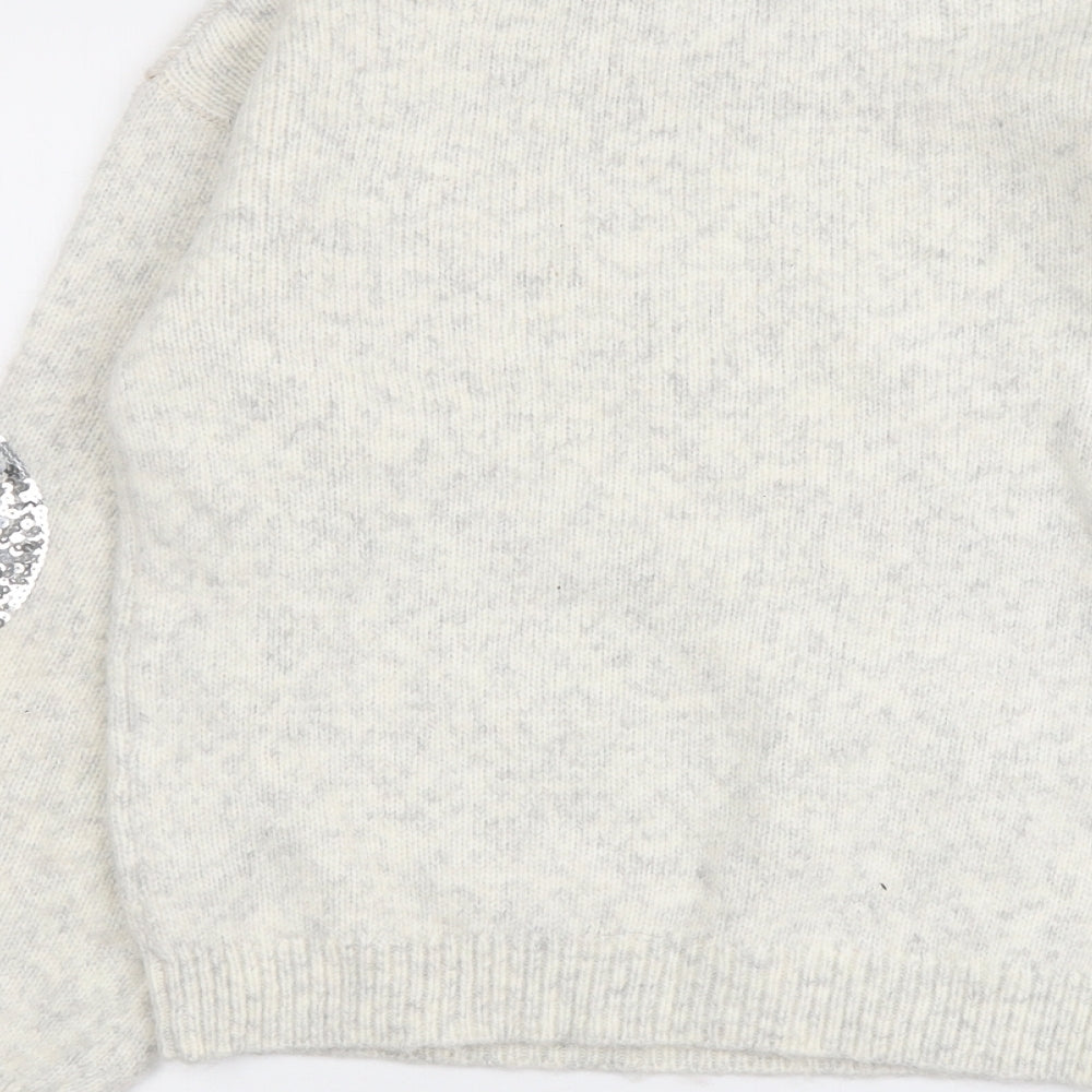 Marks and Spencer Womens Beige Round Neck Geometric Acrylic Pullover Jumper Size XS