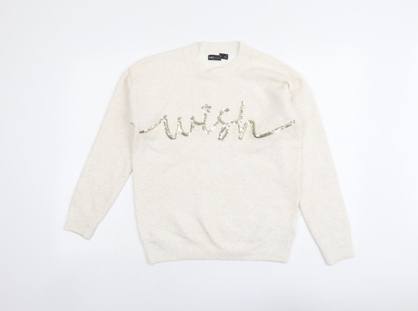 Marks and Spencer Womens Beige Round Neck Acrylic Pullover Jumper Size S - Wish