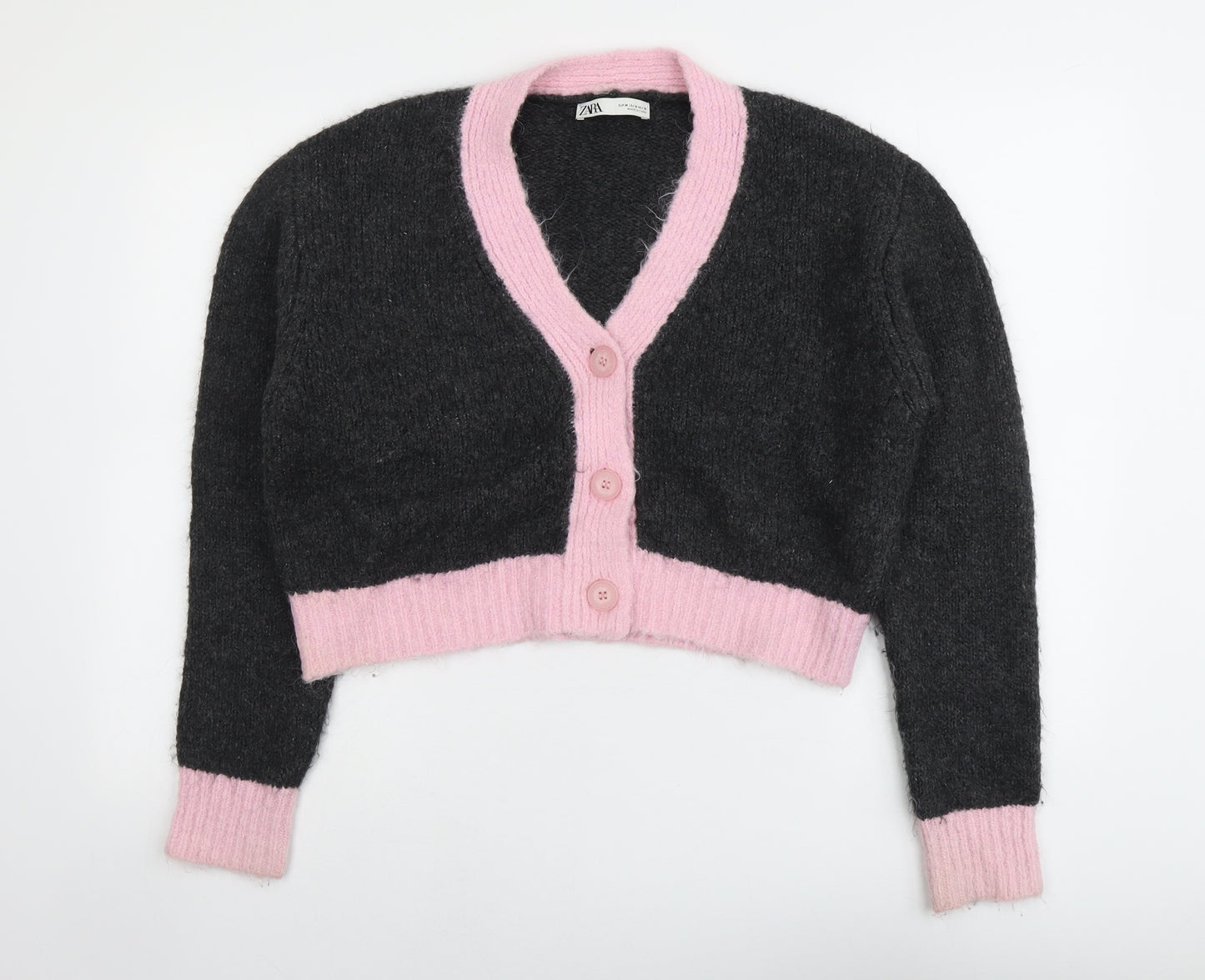 Zara Womens Grey V-Neck Acrylic Cardigan Jumper Size M