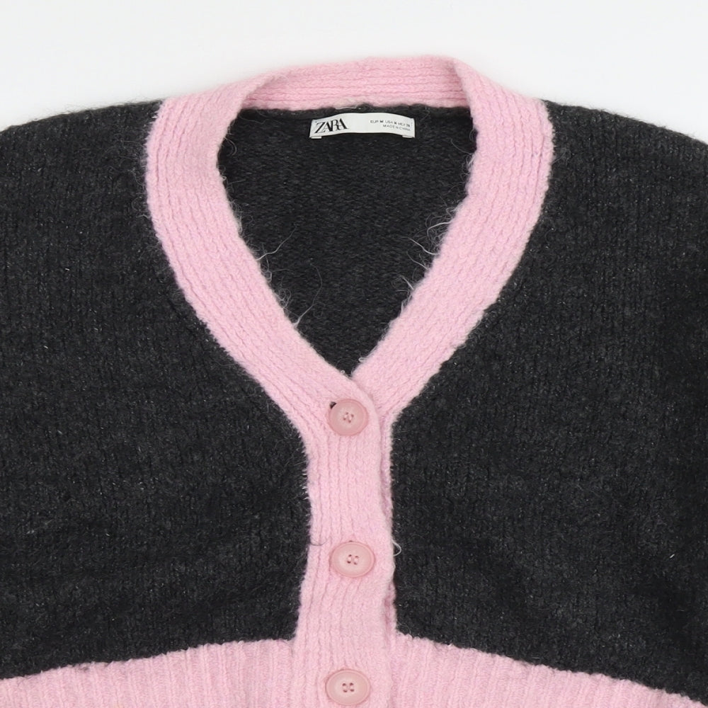 Zara Womens Grey V-Neck Acrylic Cardigan Jumper Size M