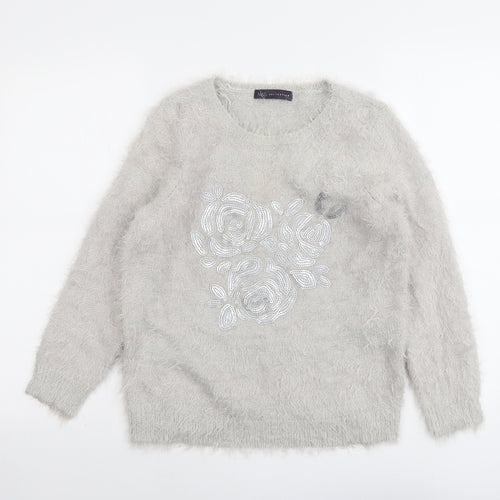 Marks and Spencer Womens Grey Round Neck Polyamide Pullover Jumper Size 10 - Flower