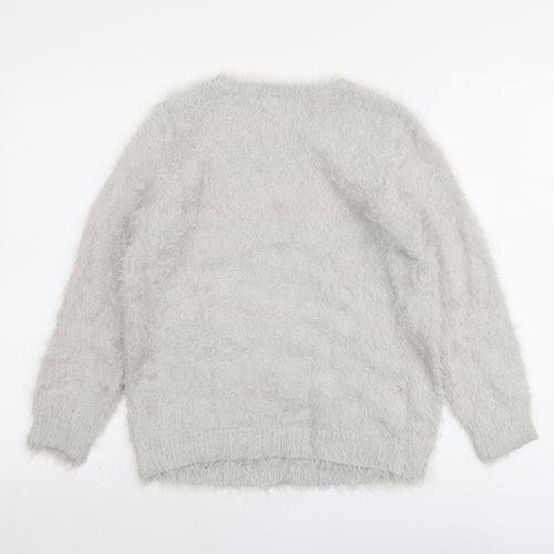 Marks and Spencer Womens Grey Round Neck Polyamide Pullover Jumper Size 10 - Flower