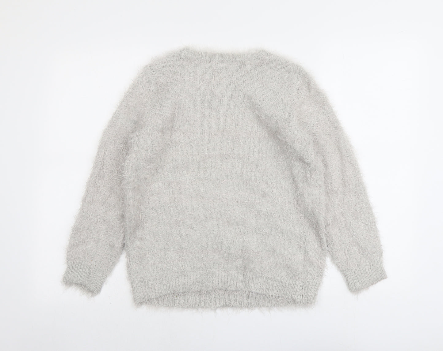 Marks and Spencer Womens Grey Round Neck Polyamide Pullover Jumper Size 10 - Flower
