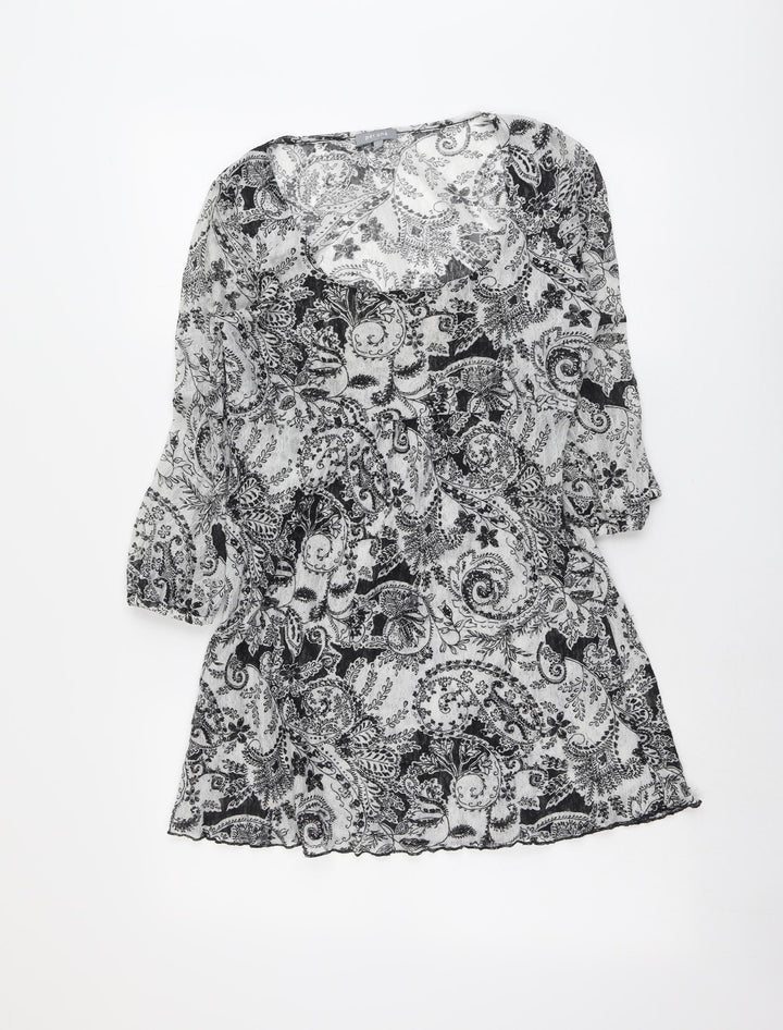 Per Una Womens Grey Paisley Polyester Tunic Blouse Size 12 Scoop Neck