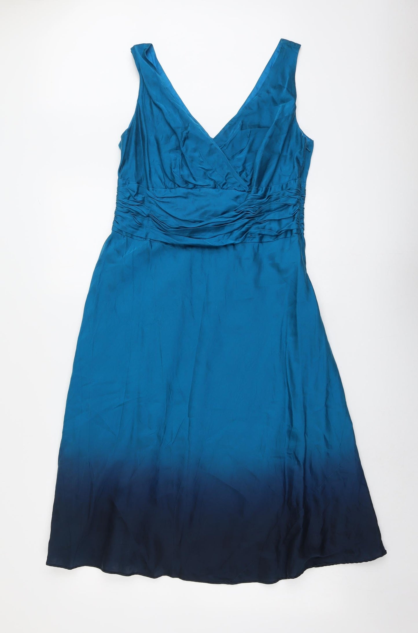Monsoon Womens Blue Colourblock Silk Trapeze & Swing Size 16 V-Neck Zip