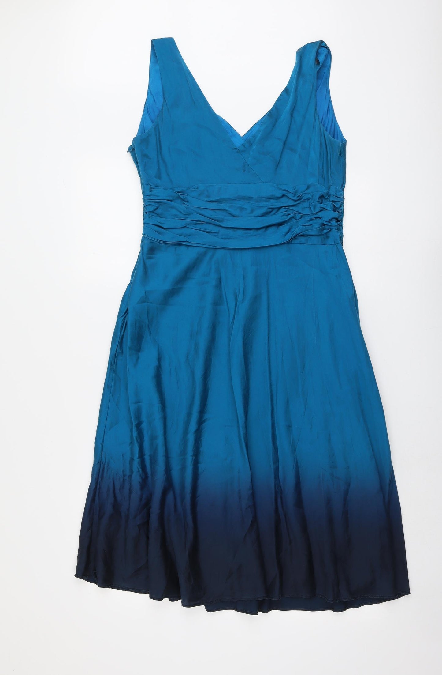 Monsoon Womens Blue Colourblock Silk Trapeze & Swing Size 16 V-Neck Zip