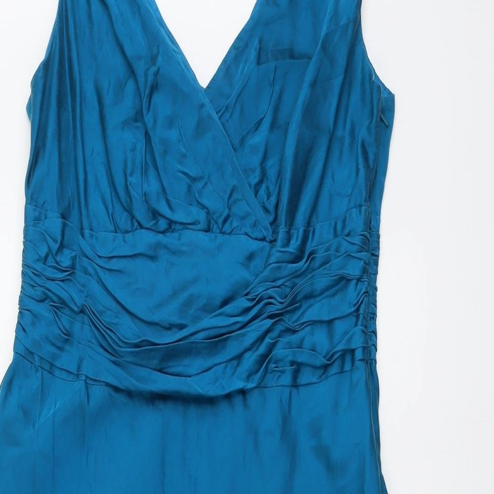 Monsoon Womens Blue Colourblock Silk Trapeze & Swing Size 16 V-Neck Zip