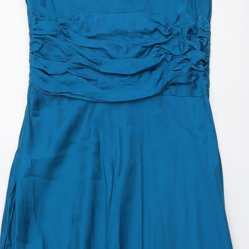 Monsoon Womens Blue Colourblock Silk Trapeze & Swing Size 16 V-Neck Zip