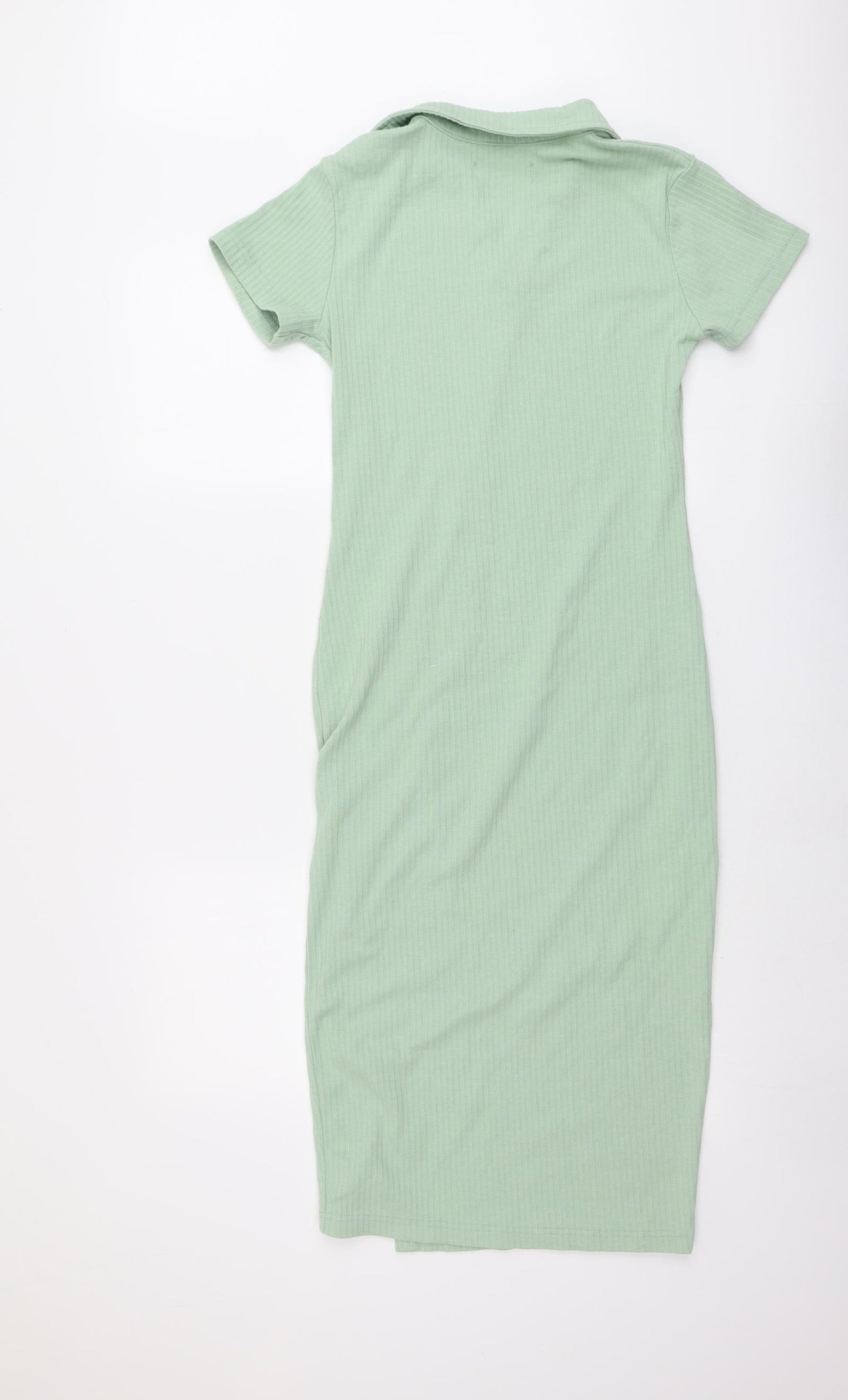 Outrageous Womens Green Cotton T-Shirt Dress Size 12 Collared Button