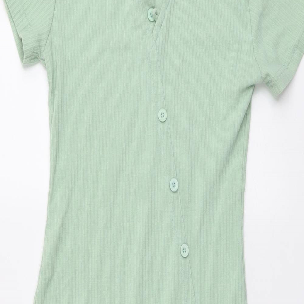 Outrageous Womens Green Cotton T-Shirt Dress Size 12 Collared Button