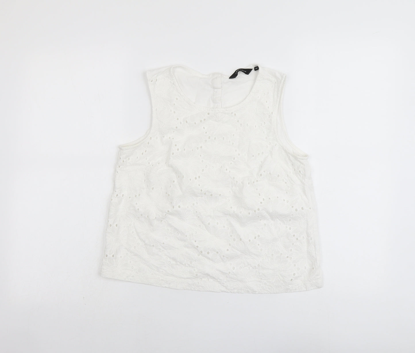 New Look Womens White Cotton Basic Tank Size 10 Round Neck