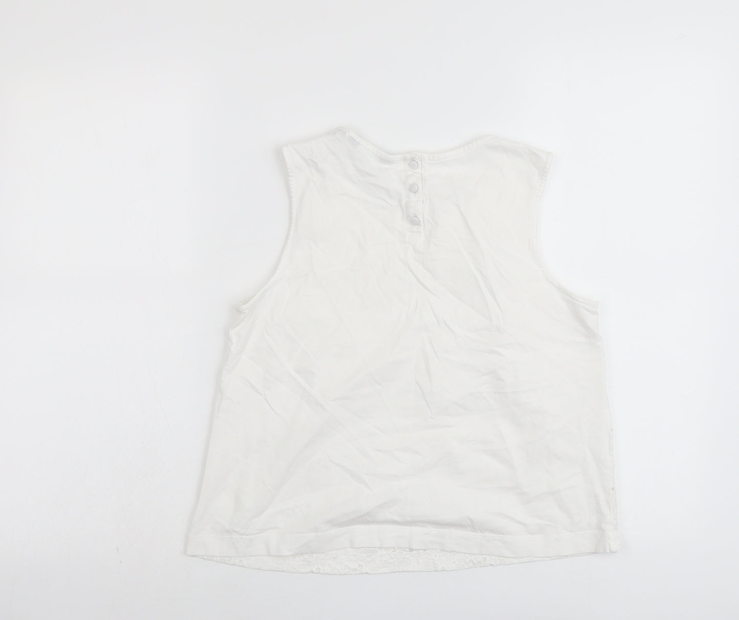 New Look Womens White Cotton Basic Tank Size 10 Round Neck