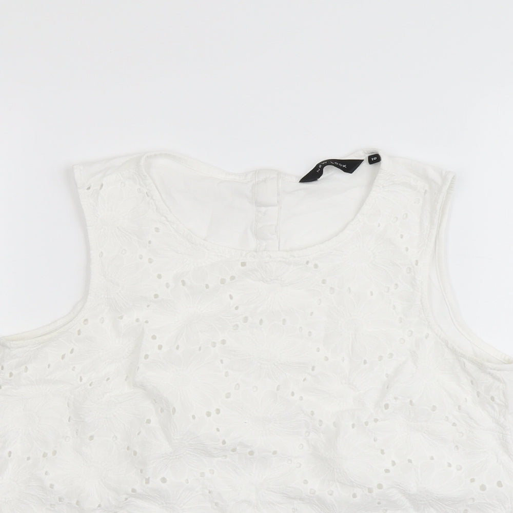New Look Womens White Cotton Basic Tank Size 10 Round Neck