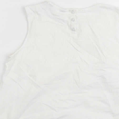 New Look Womens White Cotton Basic Tank Size 10 Round Neck