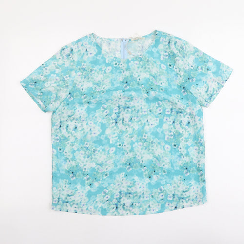 Poppy Lux Womens Blue Geometric Polyester Basic T-Shirt Size 12 Round Neck