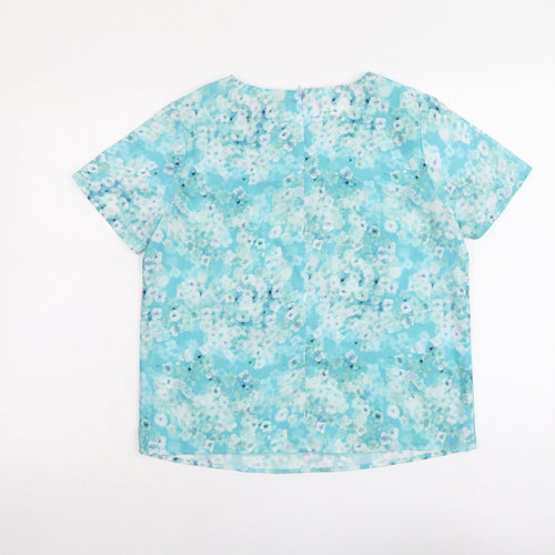 Poppy Lux Womens Blue Geometric Polyester Basic T-Shirt Size 12 Round Neck