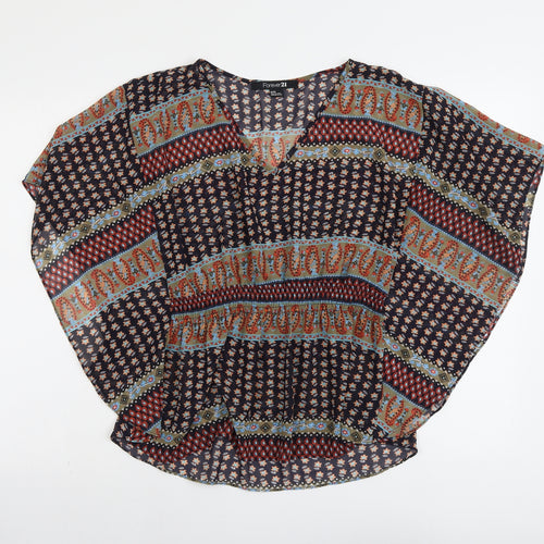 FOREVER 21 Womens Multicoloured Geometric Polyester Basic Blouse Size M V-Neck
