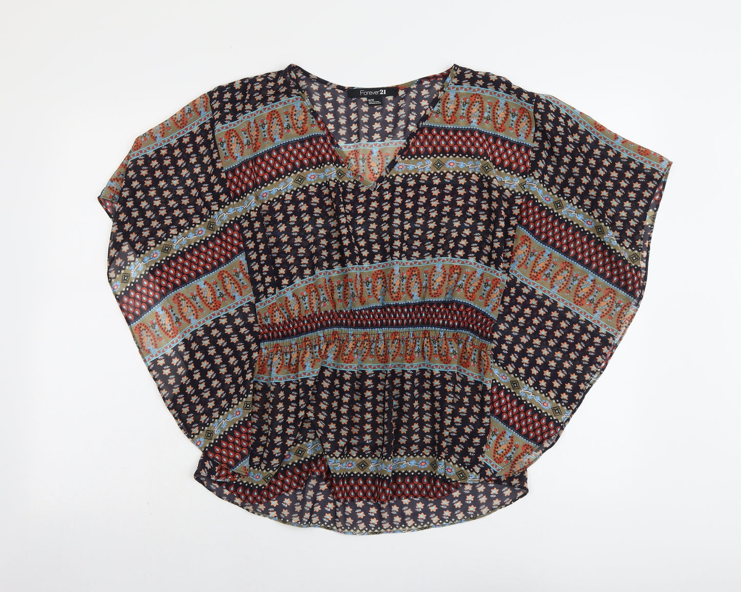 FOREVER 21 Womens Multicoloured Geometric Polyester Basic Blouse Size M V-Neck
