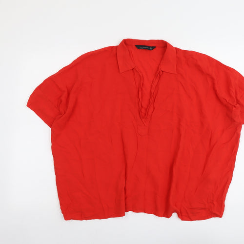 Zara Womens Red Viscose Basic Blouse Size M Collared