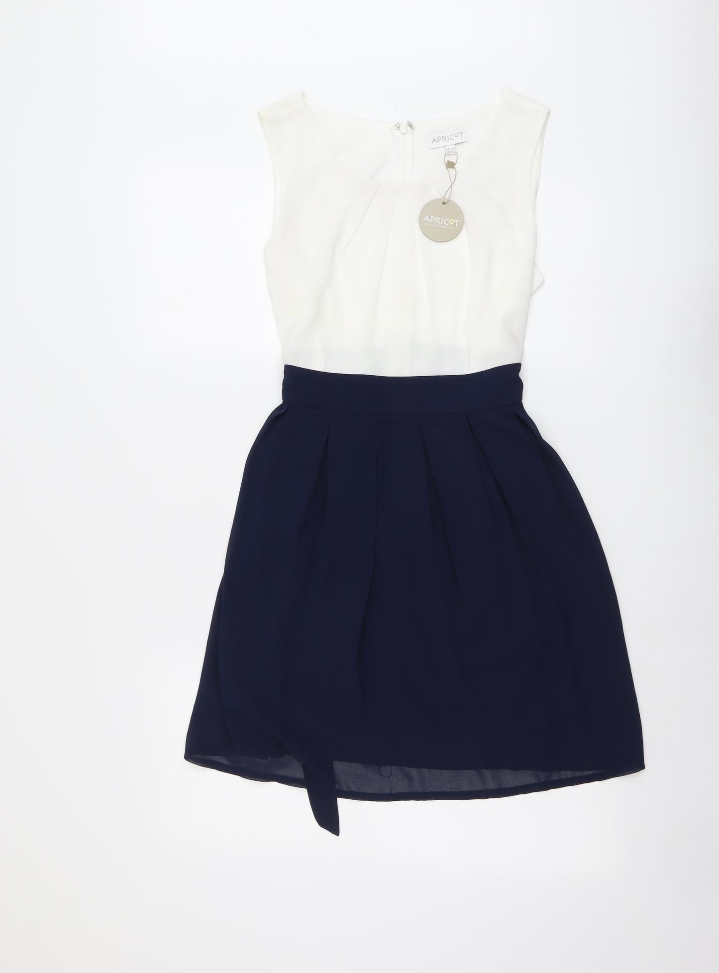 Apricot Womens Blue Colourblock Polyester Skater Dress Size 10 Round Neck Zip