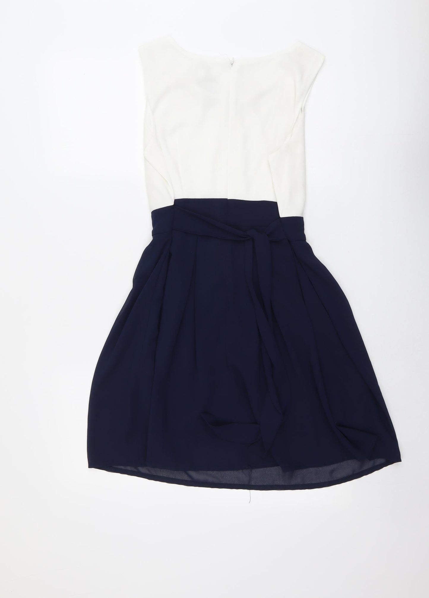 Apricot Womens Blue Colourblock Polyester Skater Dress Size 10 Round Neck Zip