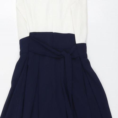 Apricot Womens Blue Colourblock Polyester Skater Dress Size 10 Round Neck Zip