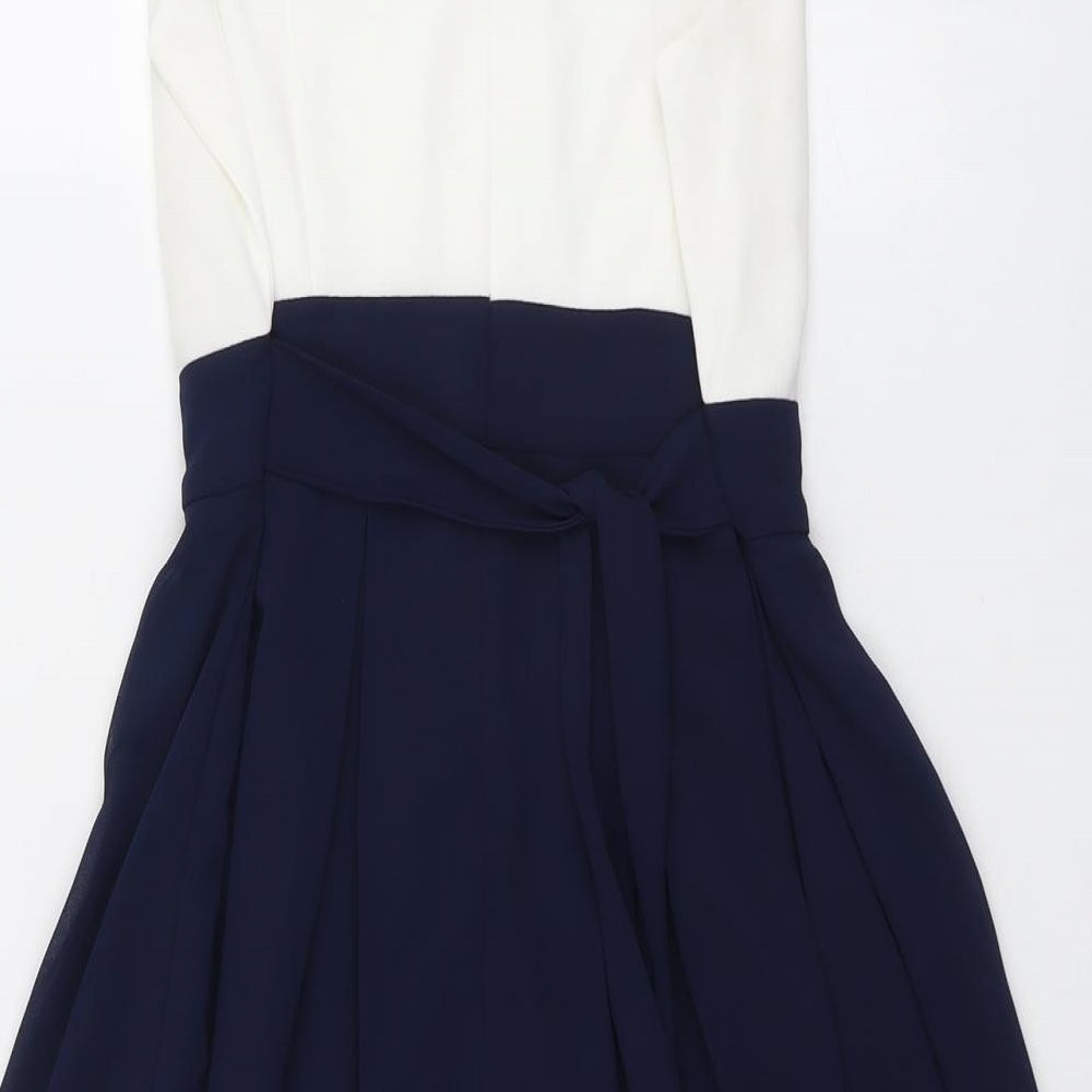 Apricot Womens Blue Colourblock Polyester Skater Dress Size 10 Round Neck Zip