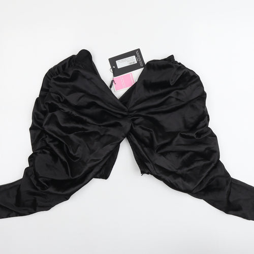 PRETTYLITTLETHING Womens Black Polyester Cropped Blouse Size 6 V-Neck