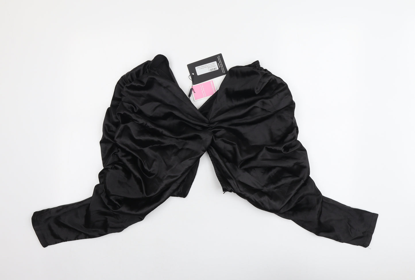 PRETTYLITTLETHING Womens Black Polyester Cropped Blouse Size 6 V-Neck