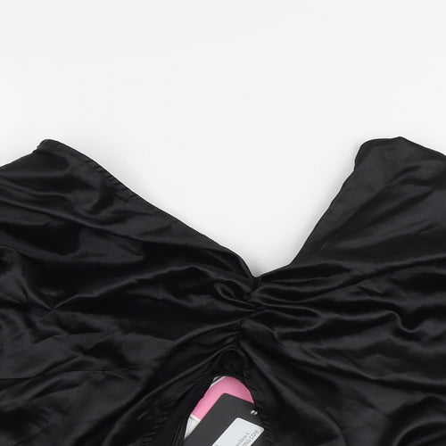 PRETTYLITTLETHING Womens Black Polyester Cropped Blouse Size 6 V-Neck