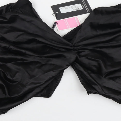 PRETTYLITTLETHING Womens Black Polyester Cropped Blouse Size 6 V-Neck