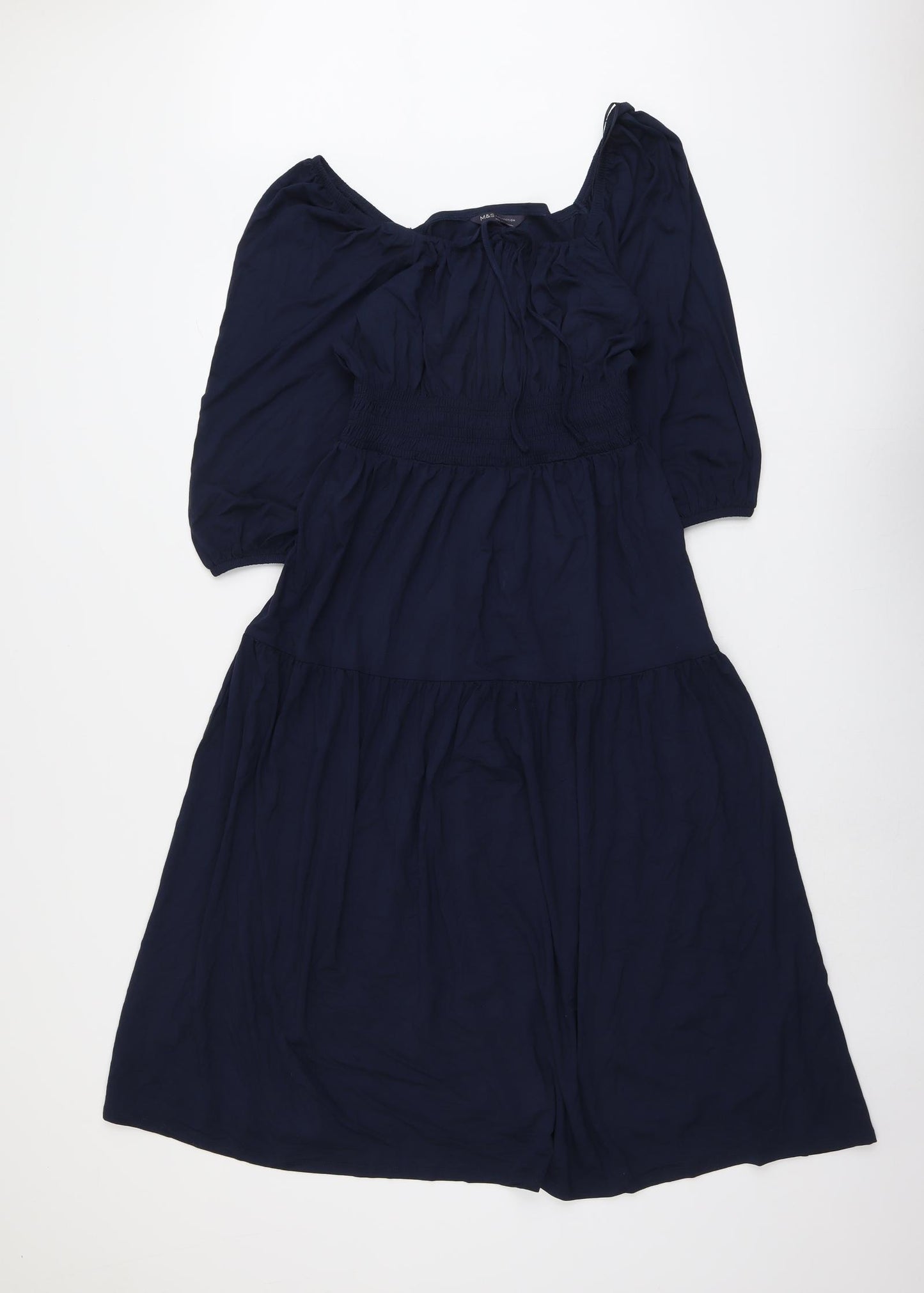 Marks and Spencer Womens Blue Viscose Trapeze & Swing Size 12 Round Neck Pullover