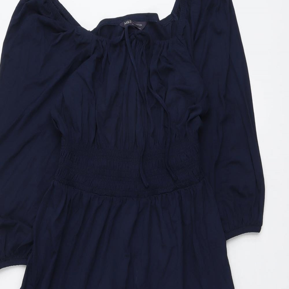 Marks and Spencer Womens Blue Viscose Trapeze & Swing Size 12 Round Neck Pullover