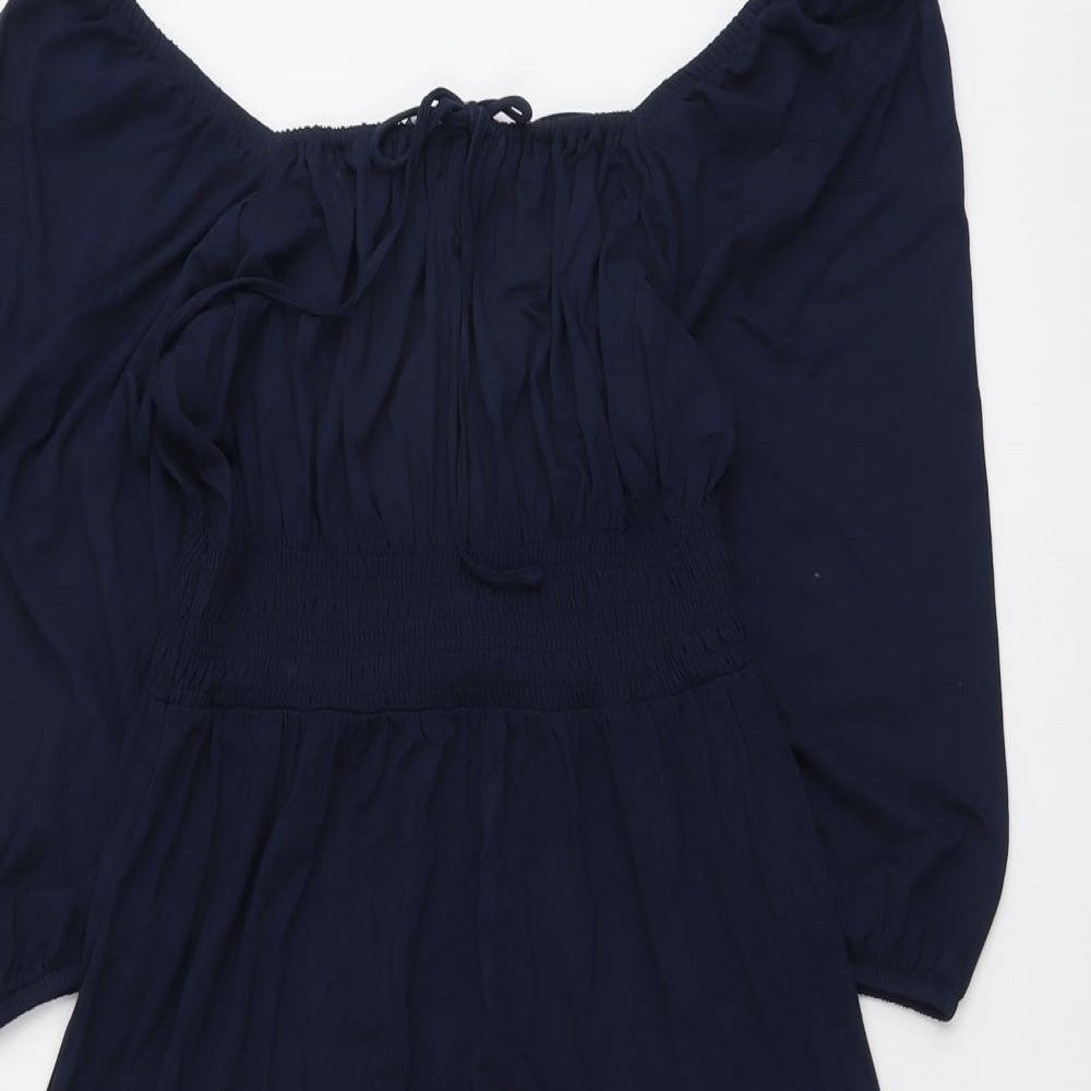 Marks and Spencer Womens Blue Viscose Trapeze & Swing Size 12 Round Neck Pullover