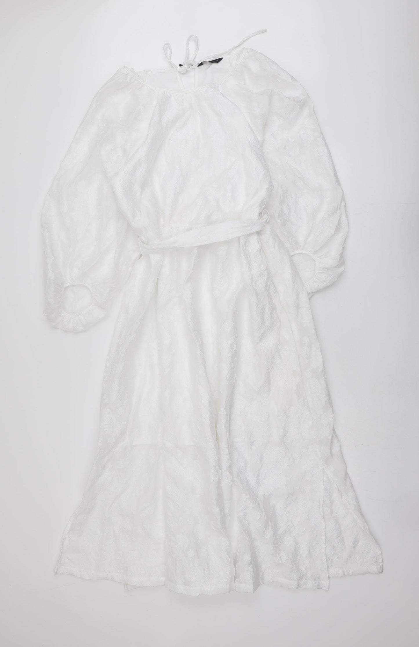 Marks and Spencer Womens White Geometric Polyester Trapeze & Swing Size 12 Round Neck Tie