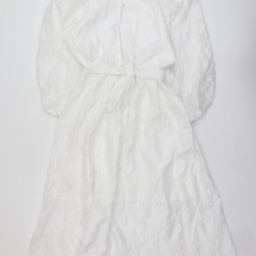 Marks and Spencer Womens White Geometric Polyester Trapeze & Swing Size 12 Round Neck Tie