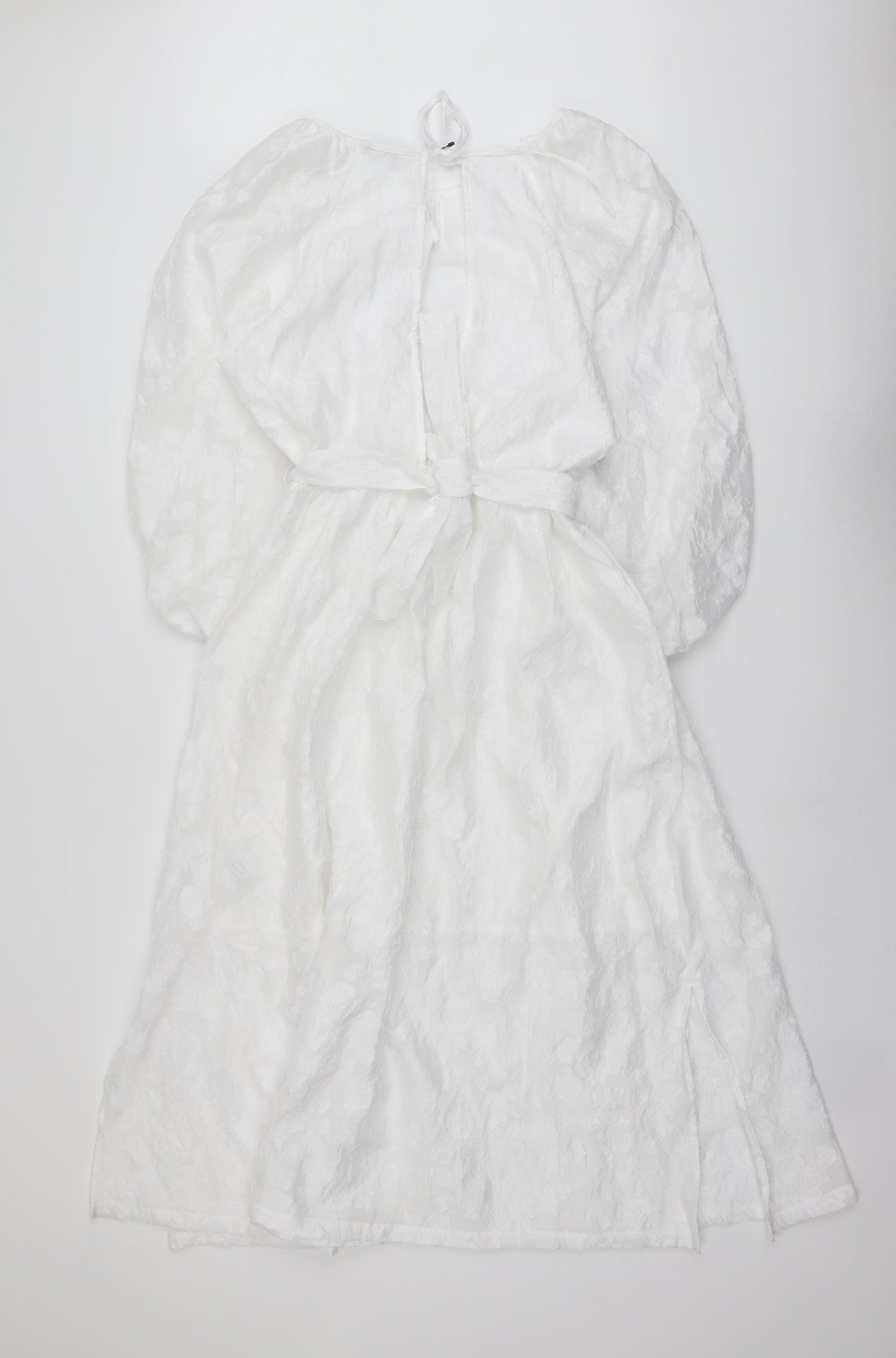 Marks and Spencer Womens White Geometric Polyester Trapeze & Swing Size 12 Round Neck Tie
