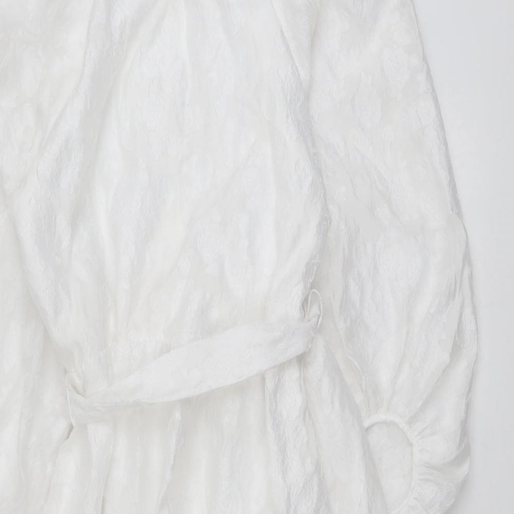 Marks and Spencer Womens White Geometric Polyester Trapeze & Swing Size 12 Round Neck Tie