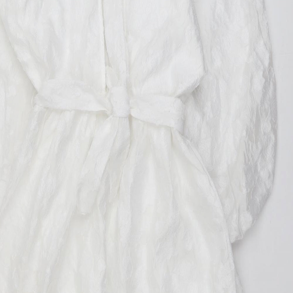 Marks and Spencer Womens White Geometric Polyester Trapeze & Swing Size 12 Round Neck Tie