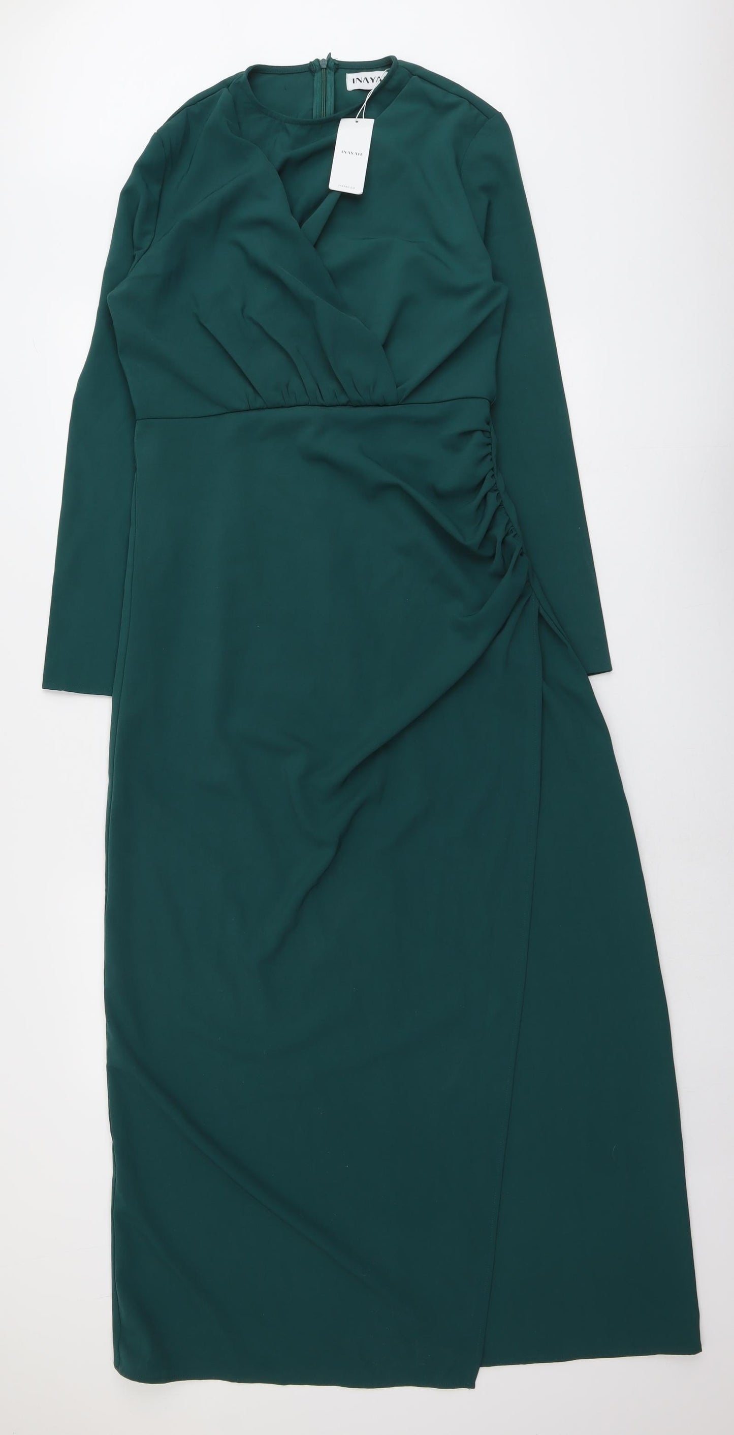 Inayah Womens Green Polyester Maxi Size M V-Neck Zip