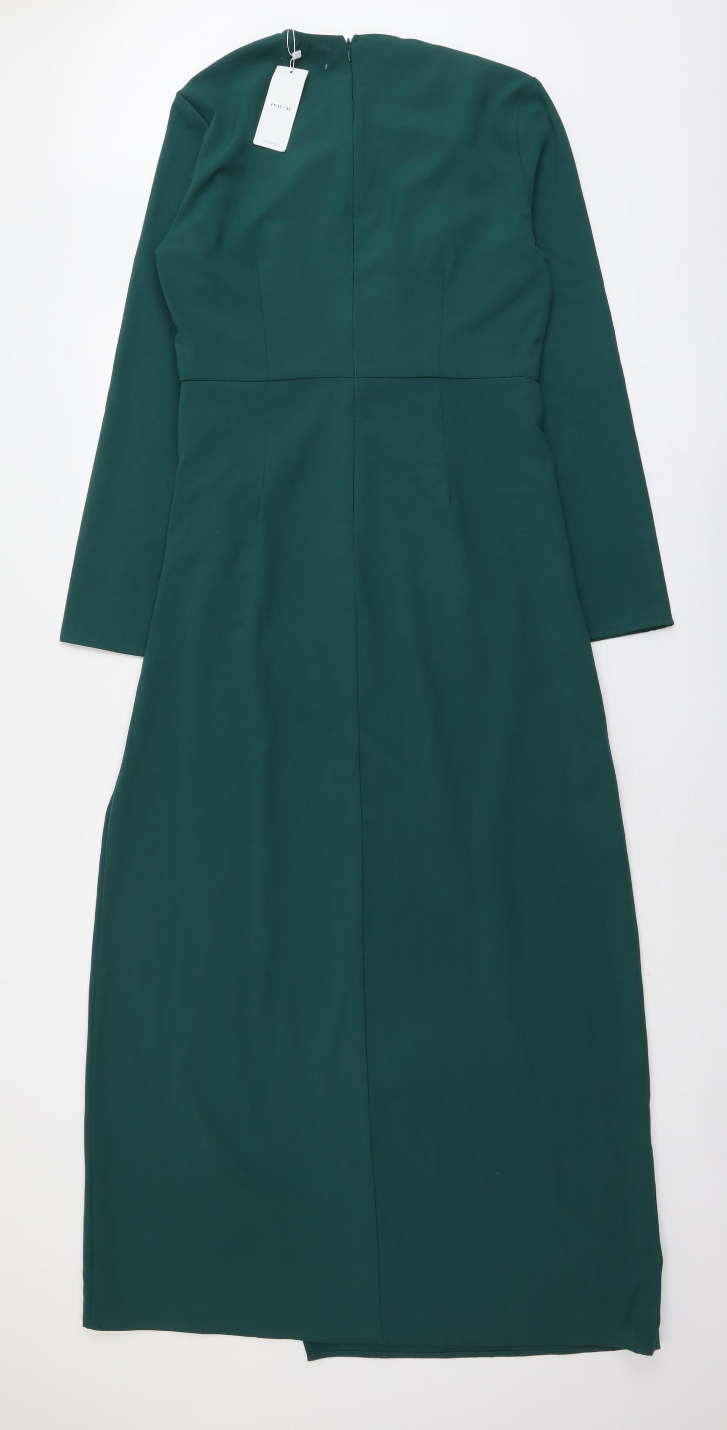 Inayah Womens Green Polyester Maxi Size M V-Neck Zip