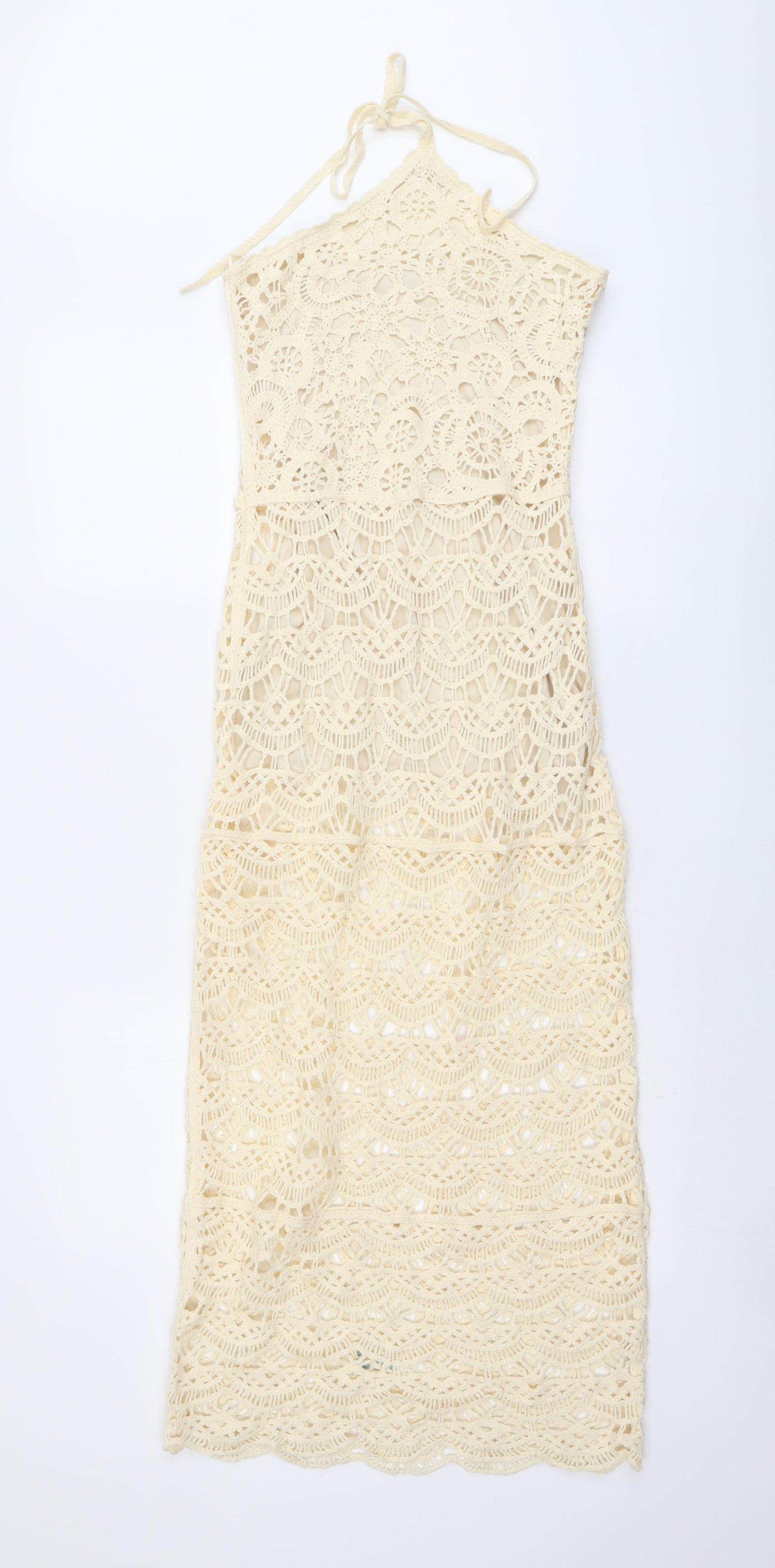 Zara Womens Beige Geometric Cotton Maxi Size M Halter Zip