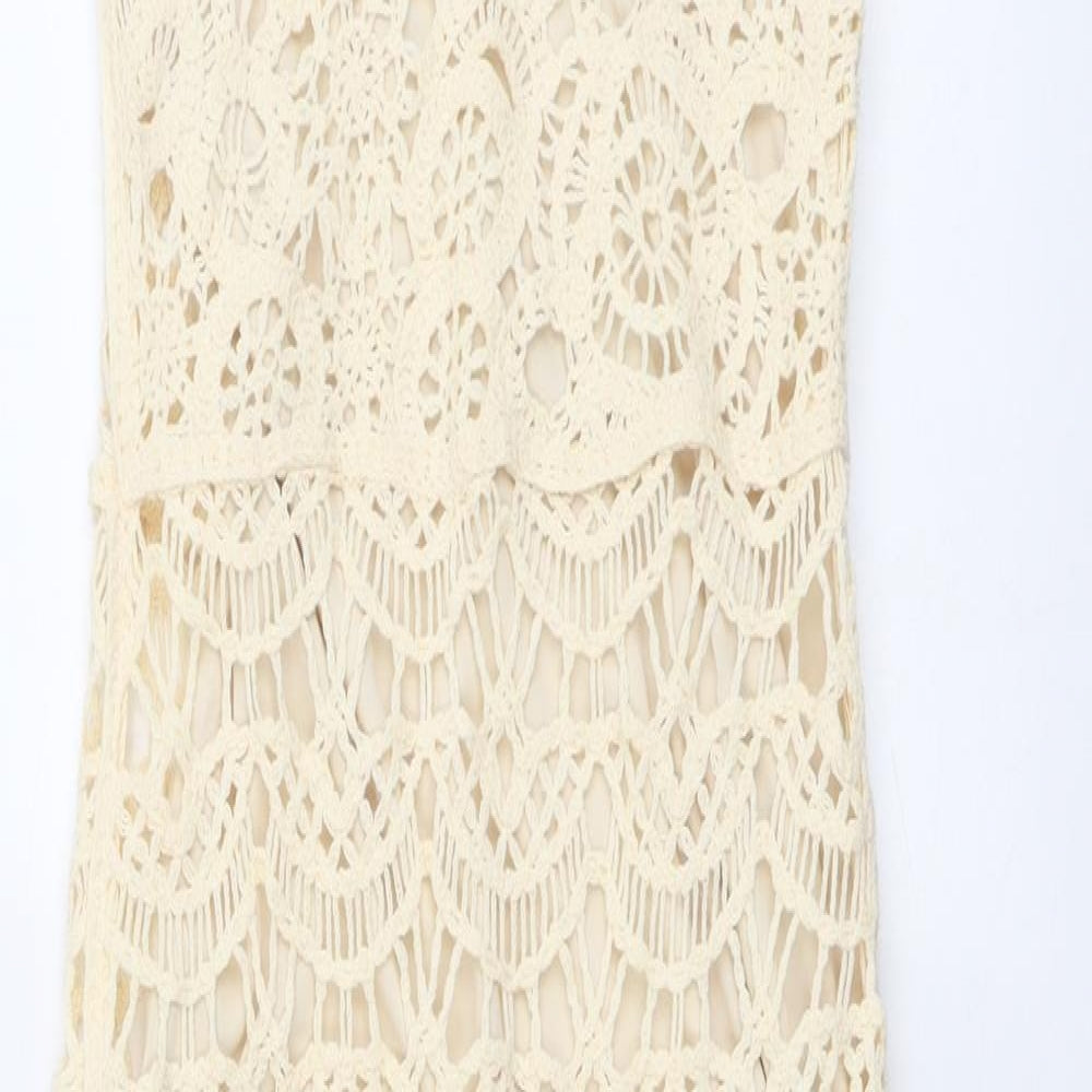 Zara Womens Beige Geometric Cotton Maxi Size M Halter Zip