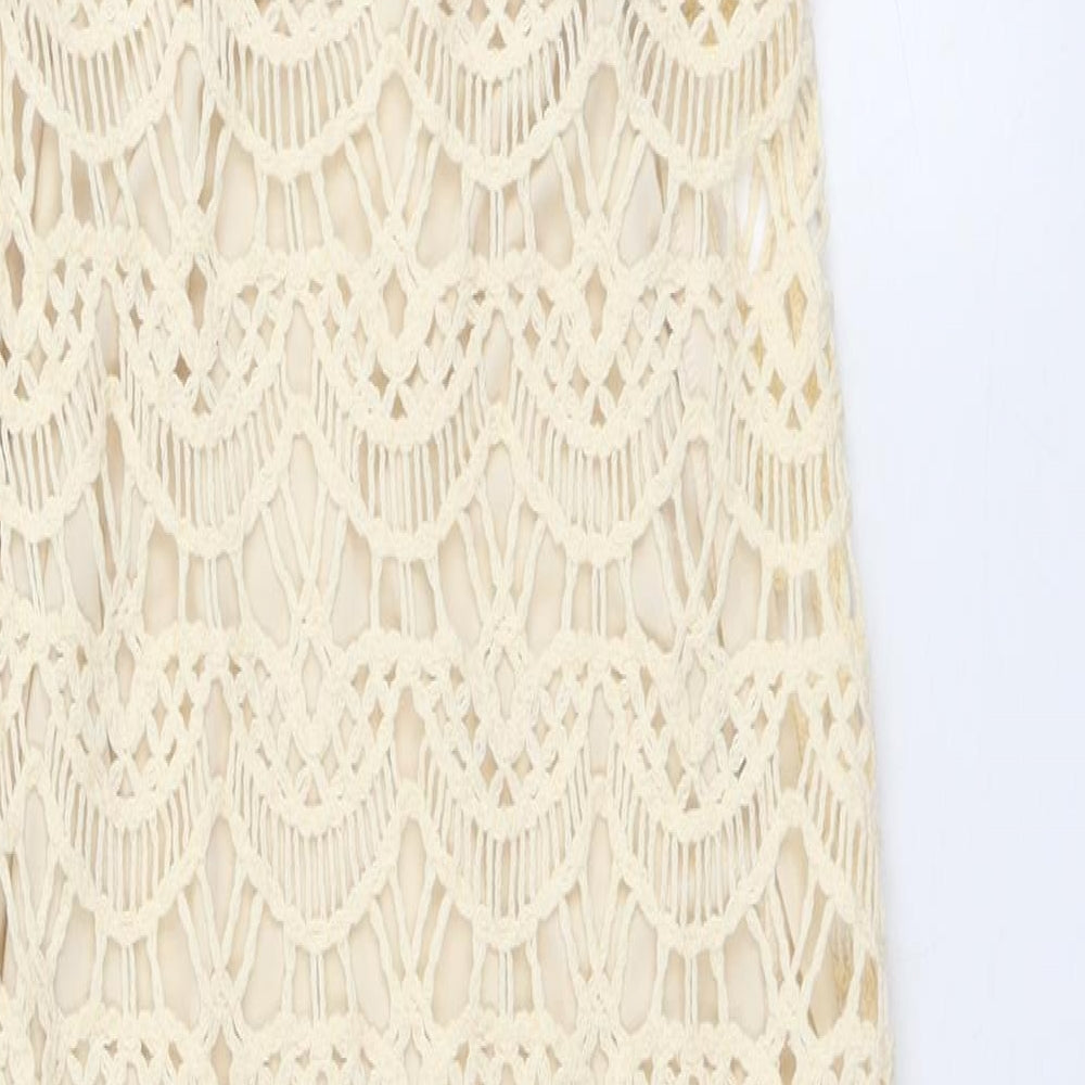 Zara Womens Beige Geometric Cotton Maxi Size M Halter Zip