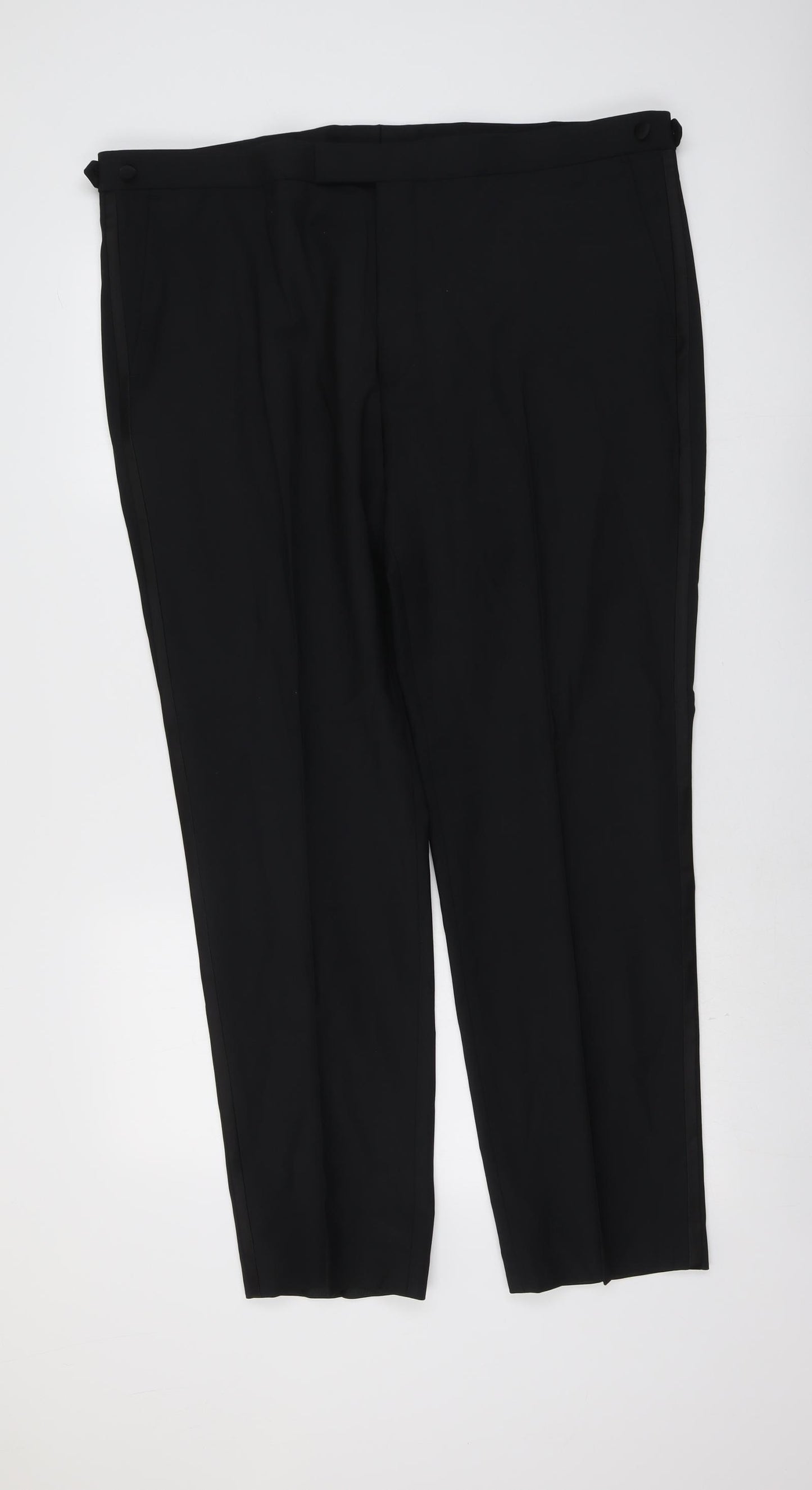 Marks and Spencer Mens Black Wool Dress Pants Trousers Size 42 in L31 in Regular Button