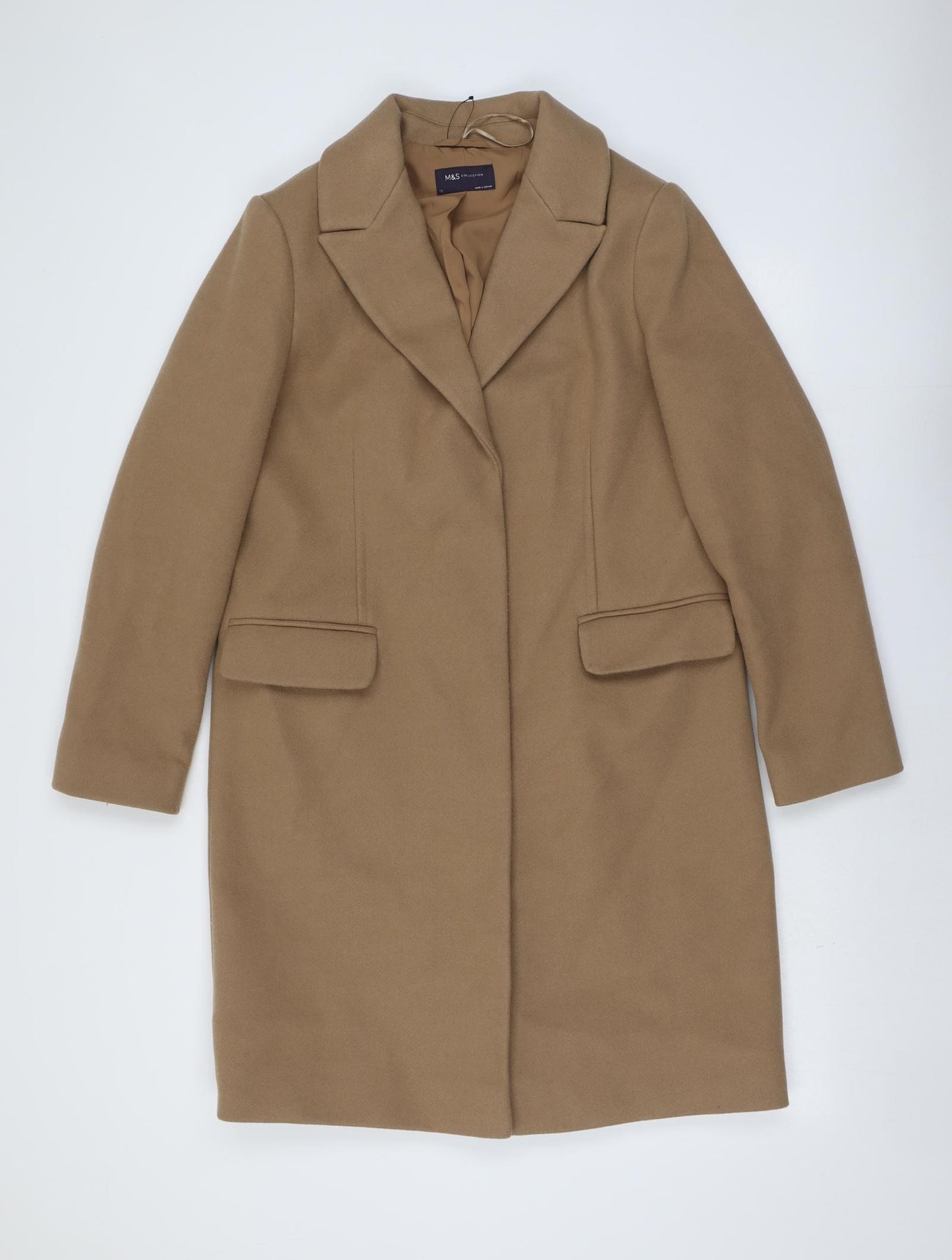 Marks and Spencer Womens Beige Overcoat Coat Size 12 Button
