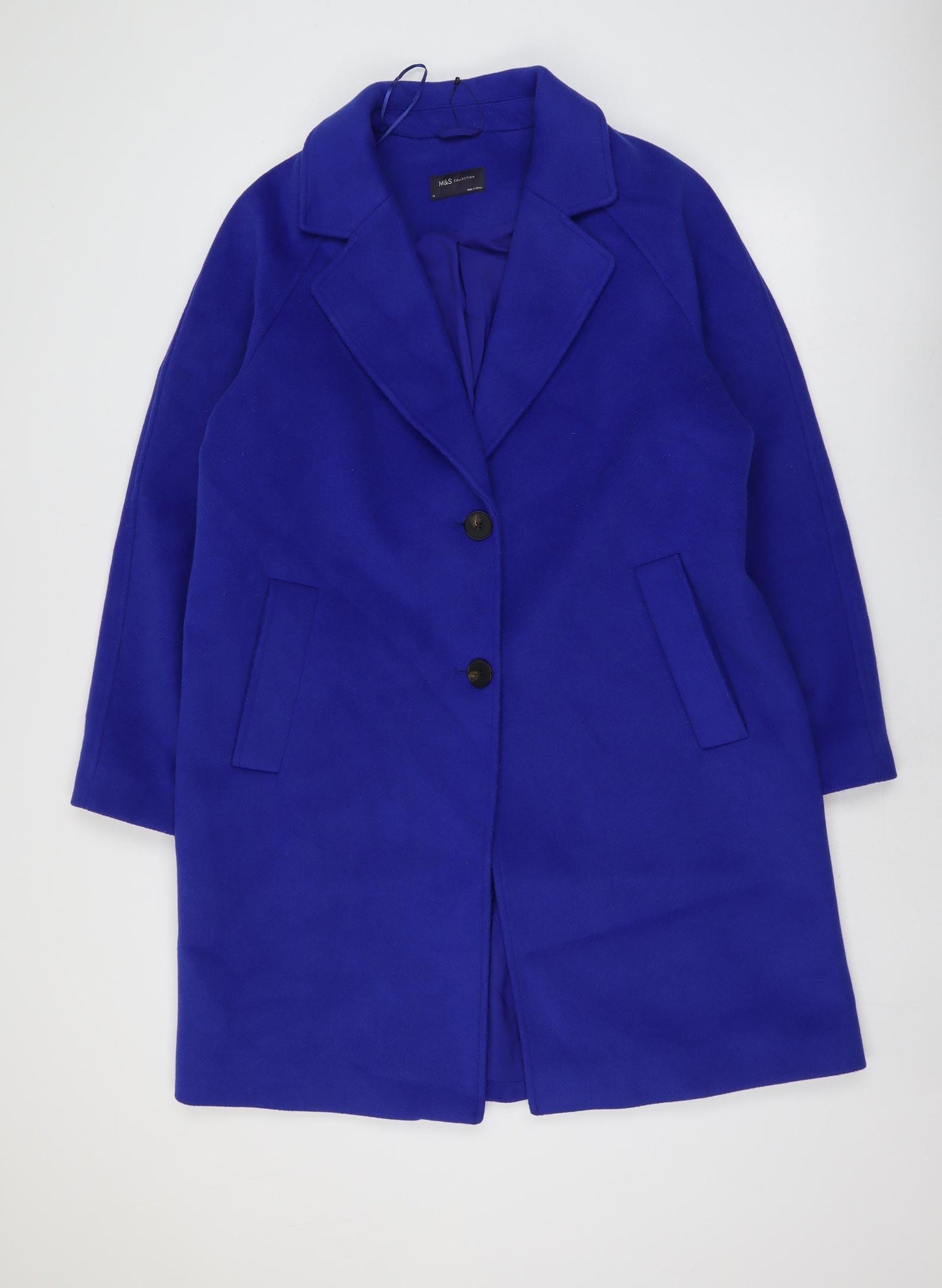 Marks and Spencer Womens Blue Overcoat Coat Size 16 Button